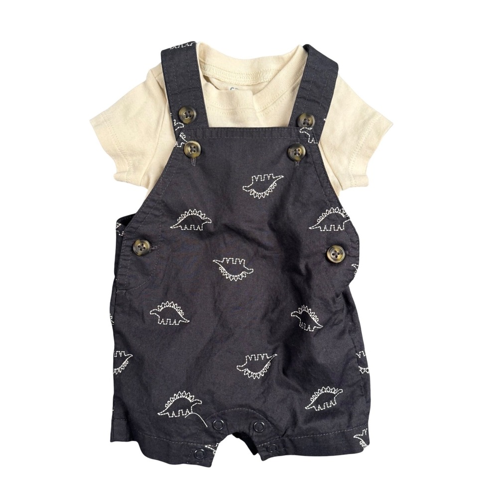 Carters Just One You Baby Boys Dinosaur Shortalls and T-Shirt Set Newborn Grey